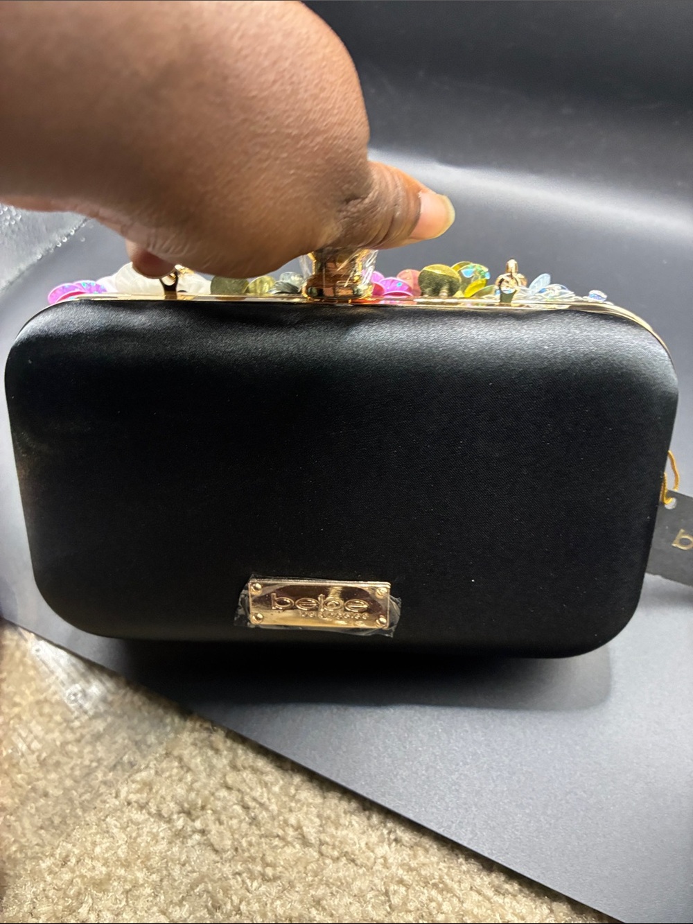 Bebe Floral Embellished Evening Clutch - Multicolor pick one 1️⃣ black or pink - Picture 9 of 11
